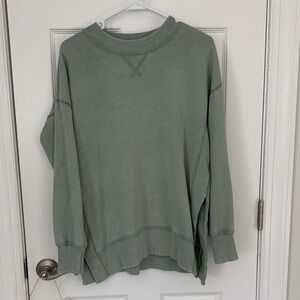 Aerie Oversized Sage Green Crew Neck Sweatshirt, size XS.